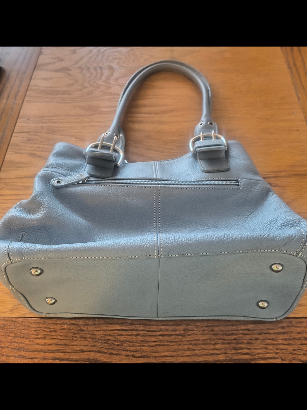 Tignanello Powder Blue Pebbled Leather Shoulder Bag with Buckle Straps - Picture 2 of 7